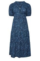 EVANS Plus Size Navy Blue Floral Tiered Dress | Evans 5