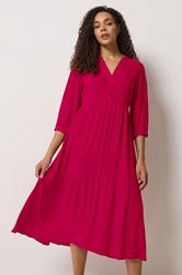 M&Co Red Tiered Half Placket Maxi Dress | M&Co 3