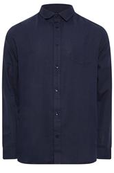 BadRhino Big & Tall Navy Blue Long Sleeve Linen Blend Shirt