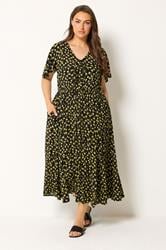 YOURS Plus Size Black & Yellow Floral Crinkle Maxi Dress | Yours Clothing 1