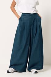 PixieGirl Petite Women's Blue Cotton Pleat Front Wide Leg Jeans | PixieGirl 1