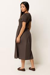 M&Co Petite Chocolate Brown Short Sleeve Cotton Midi Dress | M&Co 2