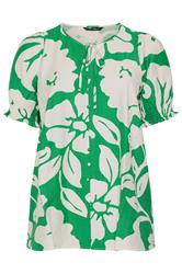 EVANS Plus Size Green Floral Tie Neck Top | Evans 5