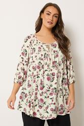 YOURS Plus Size Ivory White Floral Tie Detail Top | Yours Clothing 3