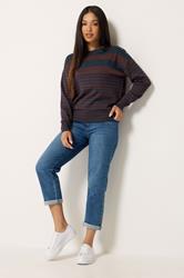 M&Co Petite Navy Blue Stripe Button Detail Jumper | M&Co 1