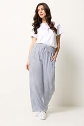 M&Co Blue Stripe Tie Waist Cotton Trousers | M&Co 2