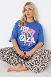 YOURS Plus Size Blue & Leopard Print 'Ibiza' Pyjama Set | Yours Clothing 3