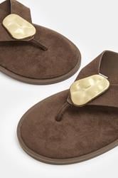 Chocolate Brown Hammered Disk Sandals In Extra Wide EEE Fit | Yours Clothing 5