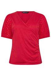 M&Co Top cache-cœur rouge à manches brodées
