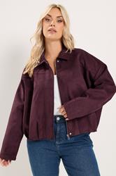 YOURS Plus Size Purple Faux Suede Bomber Jacket | Yours Clothing 3