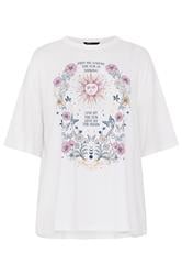 YOURS camiseta blanca con estampado floral y gráfico de sol de corte cuadrado