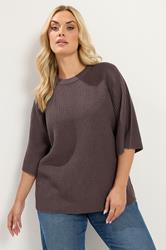 YOURS Plus Size Chocolate Brown Crew Neck Knitted Jumper | Yours Clothing 1