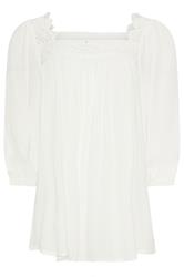 LTS Tall White Square Neck Textured Top