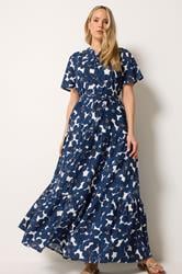 LTS Tall Women's Indigo Blue Floral Tie Waist Maxi Dress | Long Tall Sally 1