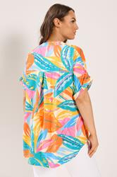 YOURS Plus Size Blue Tropical Tab Detail Shirt | Yours Clothing 2