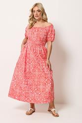 YOURS Plus Size Red Paisley Poplin Bardot Dress | Yours Clothing 3