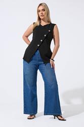YOURS Plus Size Black Asymmetric Button Waistcoat | Yours Clothing 1