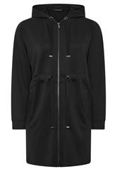 EVANS Plus Size Black Luxe Longline Zip Through Hoodie | Evans 1