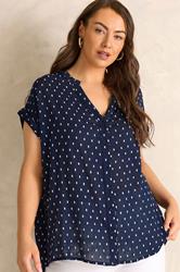 EVANS Plus Size Navy Blue Dobby Short Sleeve Shirt | Evans 3