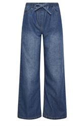 M&Co Blue Midwash Tie Waist Wide Leg Jeans | M&Co 5