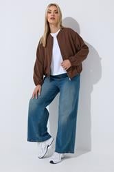 LIMITED COLLECTION Plus Size Chocolate Brown Zip Bomber Jacket | Yours Clothing 2