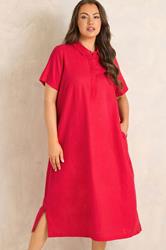 EVANS Plus Size Red Premium Linen Shirt Dress | Evans 1