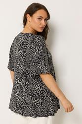 YOURS Plus Size Black Leopard Print Pleated Swing Top | Yours Clothing 2