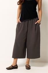 PixieGirl Petite Women's Chocolate Brown Cotton Cheesecloth Cropped Wide Leg Trousers | PixieGirl 3