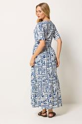 M&Co Blue Leaf Print Tiered Cotton Maxi Dress | M&Co 2