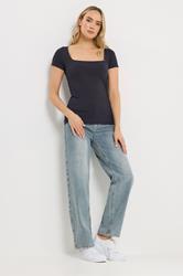 LTS Tall 2 PACK Navy Blue & White Fitted Square Neck Tops | Long Tall Sally 2