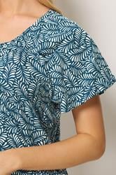 M&Co Navy Blue Leaf Print Cotton Scoop Neck Top | M&Co 4