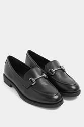 Black Metal Trim Loafers In Wide E Fit | Yours Clothing 3