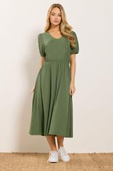 M&Co Khaki Green Broderie Sleeve Cotton Midi Dress | M&Co 3