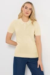 LTS Tall Women's Yellow Knitted Polo Top | Long Tall Sally 3