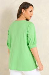 EVANS Plus Size Green Short Sleeve Cotton Top | Evans 2