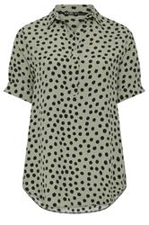 YOURS Plus Size Khaki Green Polka Dot Half Placket Shirt | Yours Clothing 5