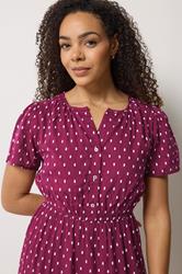 M&Co Berry Red Dobby Tiered Cotton Midi Dress | M&Co 4