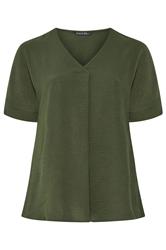 EVANS Curve Olive Green Front Pleat Blouse