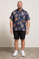 KAM Big & Tall Navy Blue Palm Print Shirt | BadRhino 1