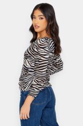 Petite Black Zebra Print Ruched Long Sleeve Top | PixieGirl 2
