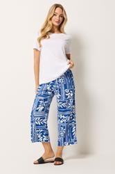 M&Co Blue Leaf Print Wide Leg Linen Culottes | M&Co 1