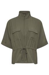 PixieGirl Petite Khaki Green Funnel Neck Shacket