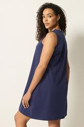 M&Co Navy Blue Embroidered Notch Neck Cotton Midi Dress | M&Co 2