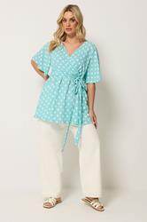 YOURS Plus Size Blue Polka Dot Print Wrap Top | Yours Clothing 1