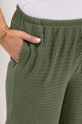 YOURS Plus Size Khaki Green Wide Leg Crinkle Trousers | Yours Clothing 4