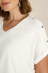 EVANS Plus Size Ivory White Button Shoulder T-Shirt | Evans 4