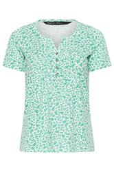 M&Co Petite top Henley de algodón con estampado de hojas blancas y verdes
