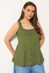 YOURS Plus Size Khaki Green Button Vest | Yours Clothing 3