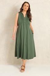 EVANS Plus Size Khaki Green Henley Maxi Dress | Evans 1