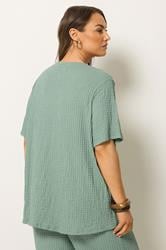 YOURS Plus Size Sage Green Button Detail Bubble Texture Top | Yours Clothing 2
